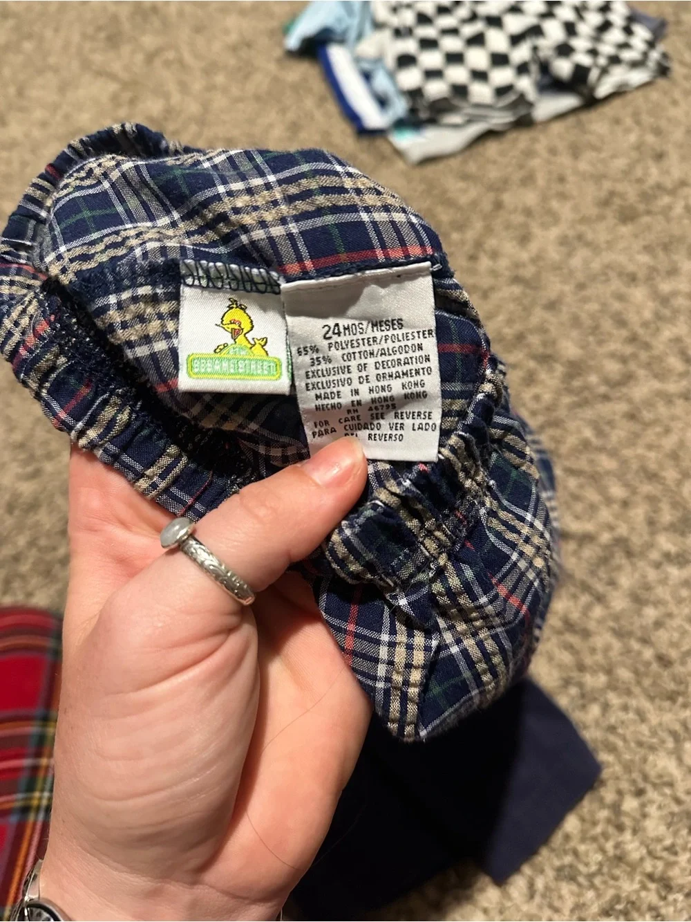 Vintage Kids Navy Cookie Monster two piece Set - Blue Plaid Shorts